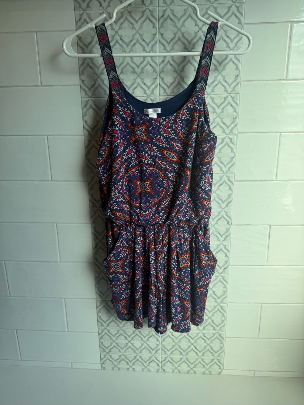 Xhilaration Navy Multicolor Geometric Print shorts romper